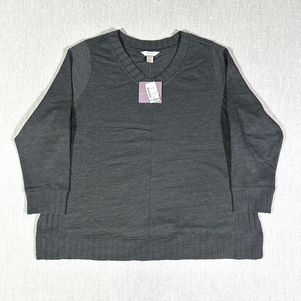 CJ Banks V Neck Sweatshirt Women's 2X‎ Gray Long Sleeve Relaxed Fit Top Casual
